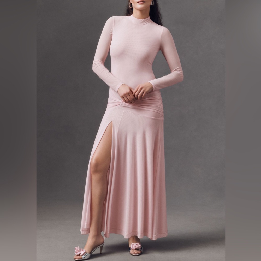 Bardot Lea Drop Waist Mesh Pink Maxi Dress